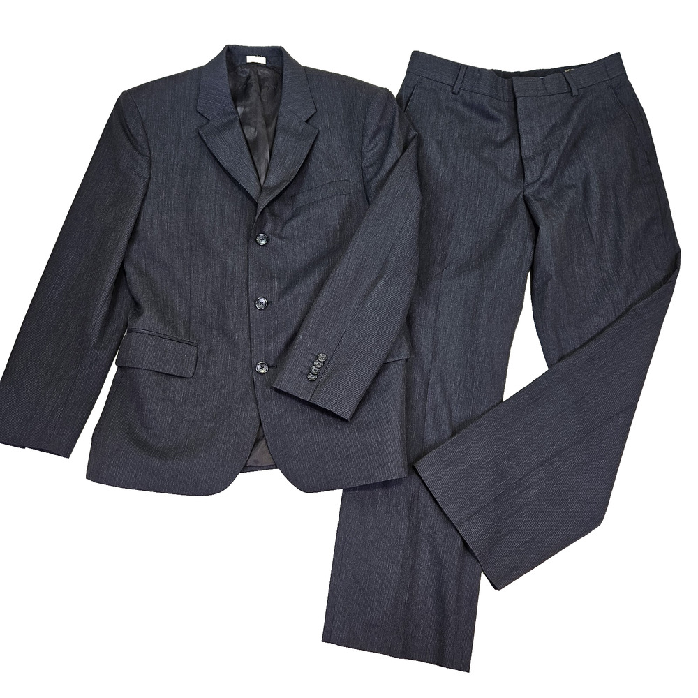Banana Republic 2 PC Suit Mens 40S Pant 33x29 Black Pinstripe Slim Jacket Wool
